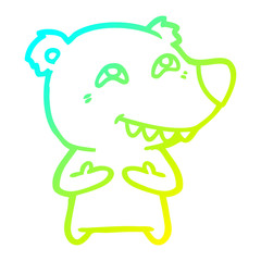 cold gradient line drawing cartoon polar bear showing teeth