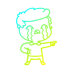 cold gradient line drawing cartoon man crying