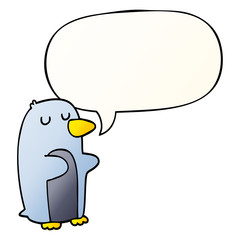 cartoon penguin and speech bubble in smooth gradient style