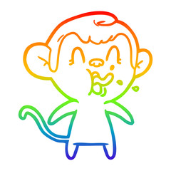 rainbow gradient line drawing crazy cartoon monkey