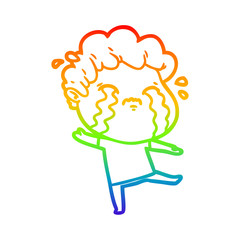 Fototapeta na wymiar rainbow gradient line drawing cartoon man crying
