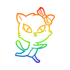 rainbow gradient line drawing cartoon cat