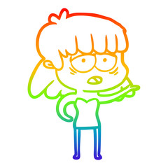rainbow gradient line drawing cartoon tired woman