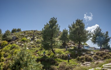 Rocks trees and hiking mountain