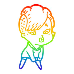 rainbow gradient line drawing cartoon surprised girl