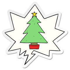 cartoon christmas tree and speech bubble sticker