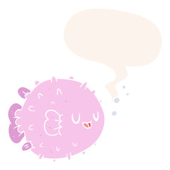 cartoon blowfish and speech bubble in retro style