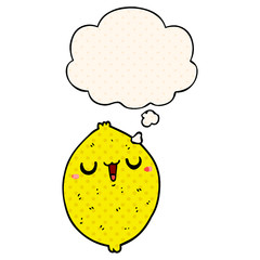 cartoon happy lemon and thought bubble in comic book style