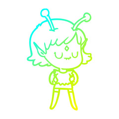 cold gradient line drawing cartoon alien girl