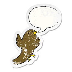 cartoon bird and speech bubble distressed sticker