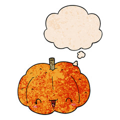 cartoon pumpkin and thought bubble in grunge texture pattern style