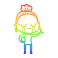 rainbow gradient line drawing cartoon crying old lady