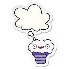 cartoon cupcake and thought bubble as a printed sticker