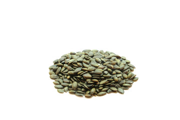 Pumpkin seeds, peeled, one with a white background