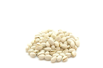 Pistachios one stack with a white background.
