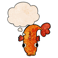 cartoon fish and thought bubble in grunge texture pattern style