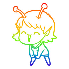 rainbow gradient line drawing cartoon alien girl laughing