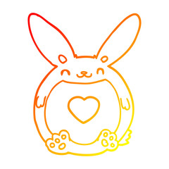 warm gradient line drawing cartoon rabbit with love heart