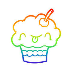 rainbow gradient line drawing funny cupcake