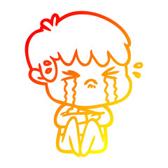 warm gradient line drawing cartoon boy crying