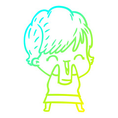 cold gradient line drawing cartoon laughing woman