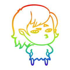 rainbow gradient line drawing cartoon vampire girl