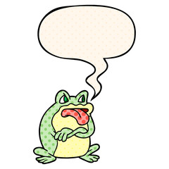grumpy cartoon frog and speech bubble in comic book style