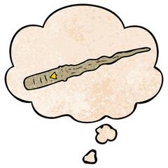 cartoon magic wand and thought bubble in grunge texture pattern style