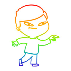 rainbow gradient line drawing cartoon pointing man
