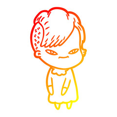 warm gradient line drawing cute cartoon girl with hipster haircut