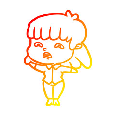 warm gradient line drawing cartoon worried woman