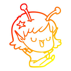 warm gradient line drawing happy alien girl cartoon laughing