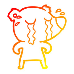 warm gradient line drawing cartoon crying bear