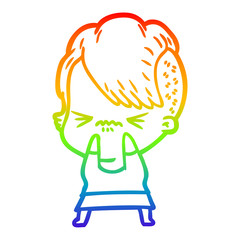 rainbow gradient line drawing cartoon annoyed hipster girl
