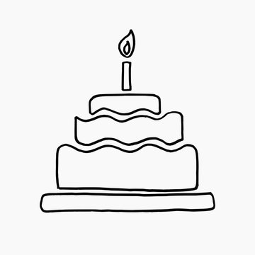 High quality hand drawn vector doodle illustration of a birthday cake with candles icon isolated on white background
