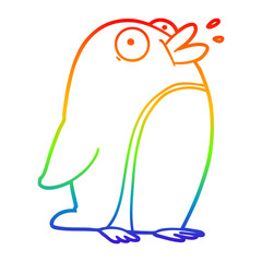 rainbow gradient line drawing cartoon penguin