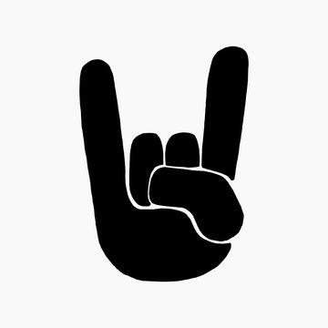 High quality hand drawn vector illustration of the rock and roll and heavy metal symbol made with a human hand showing devil horns isolated on white background