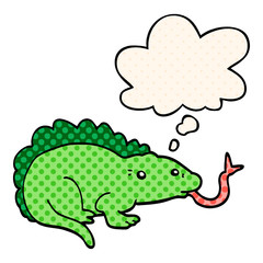 cartoon lizard and thought bubble in comic book style