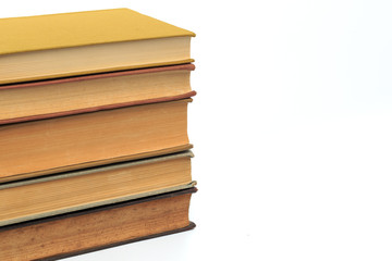 vintage old hardcover stack of  books  on white background.