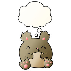 cartoon bear and thought bubble in smooth gradient style