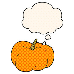 cartoon pumpkin squash and thought bubble in comic book style