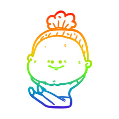 rainbow gradient line drawing cartoon happy old woman