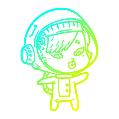 cold gradient line drawing cartoon astronaut woman