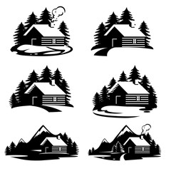 Forest house icons vector.