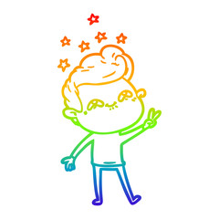 Fototapeta na wymiar rainbow gradient line drawing cartoon excited man