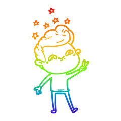 rainbow gradient line drawing cartoon excited man