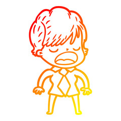 warm gradient line drawing cartoon woman talking