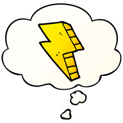 cartoon lightning bolt and thought bubble in smooth gradient style