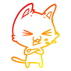warm gradient line drawing cartoon cat hissing