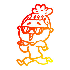 warm gradient line drawing cartoon happy woman wearing spectacles
